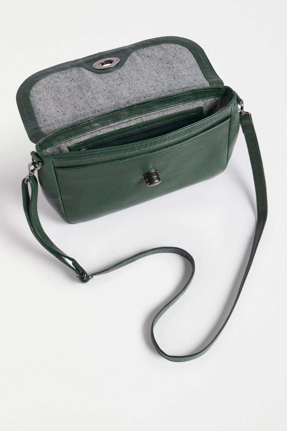 Unden Crossbody Bag Flat Lay | FOREST GREEN