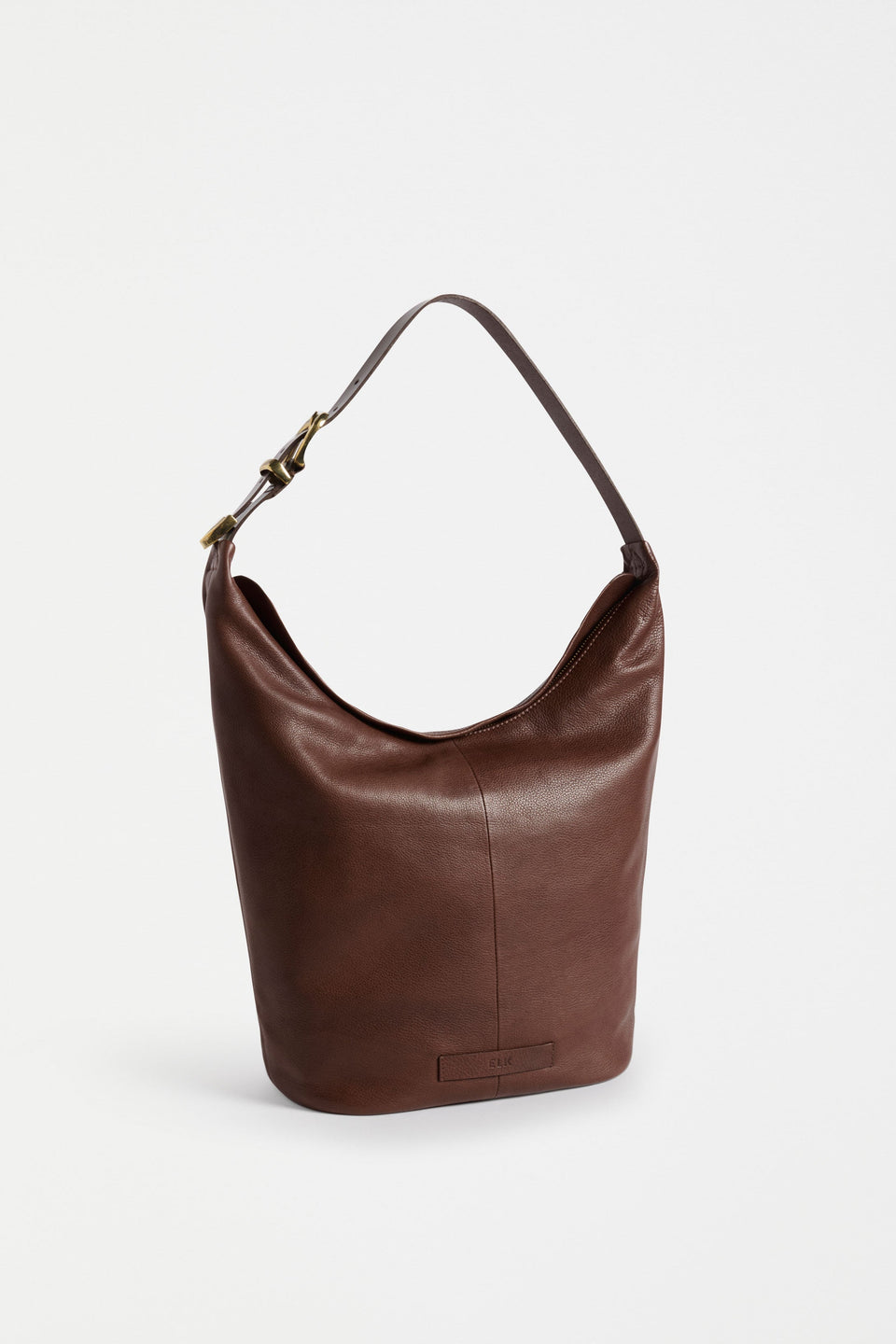 Lumme Tote Flat Lay Back view with strap and elk logo detail | SIENNA