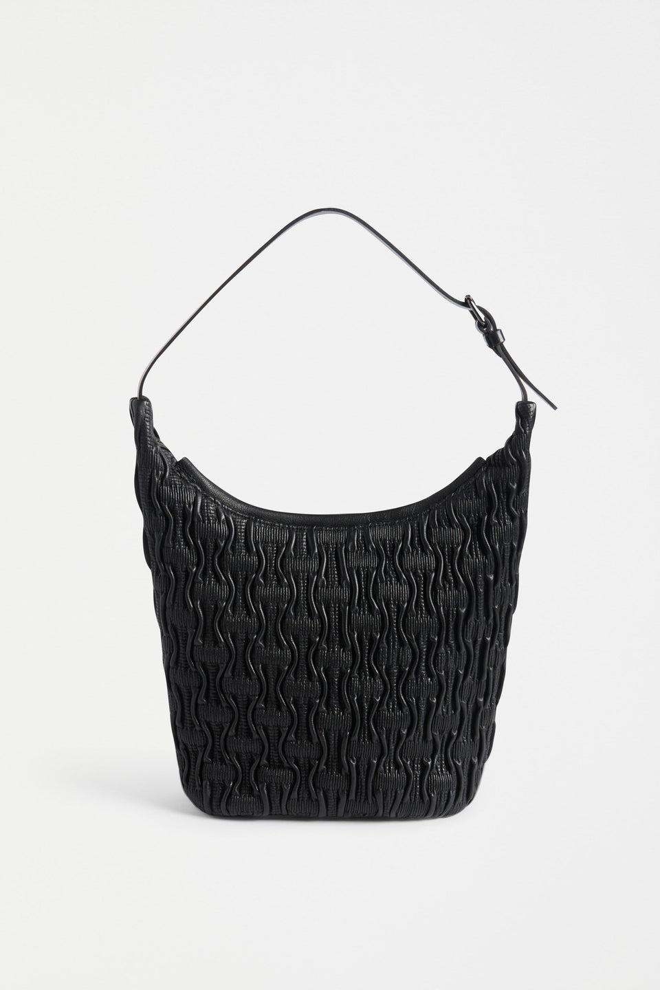 Lumme Smocked Leather Small Shoulder Bag front | BLACK