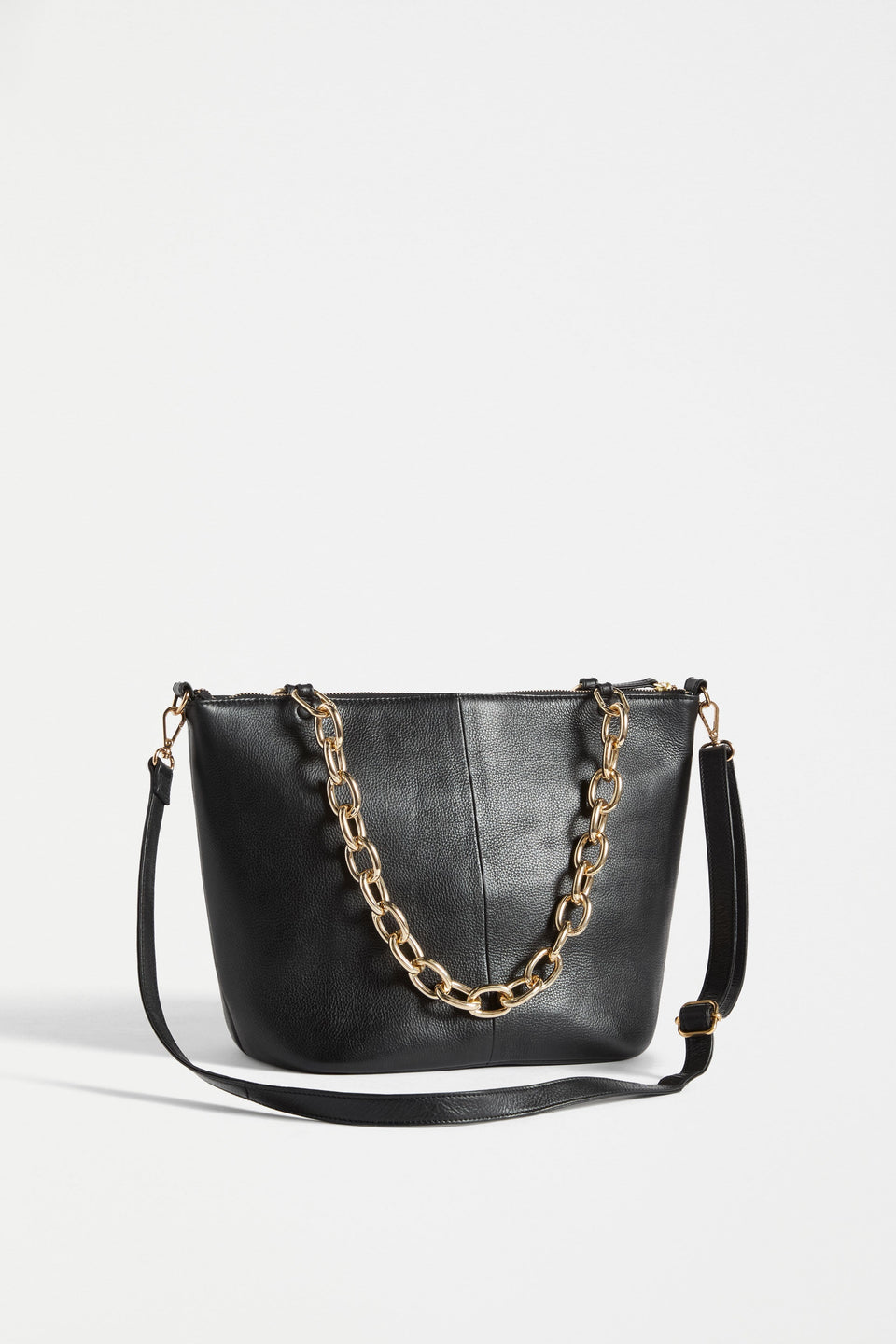 Lenkka Bag Flat Lay gold chain strap and black strap | BLACK