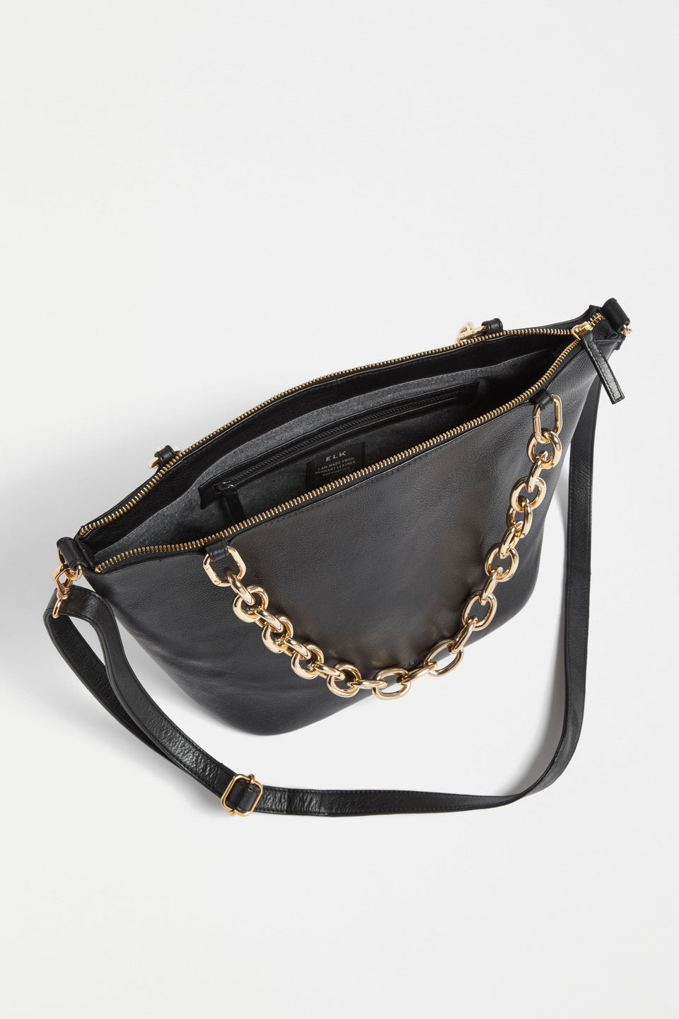 Lenkka Bag Flat Lay inside view of pockets and straps | BLACK