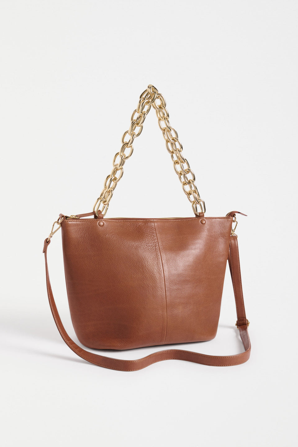 Lenkka Bag Flat Lay with two straps gold and leather | TAN