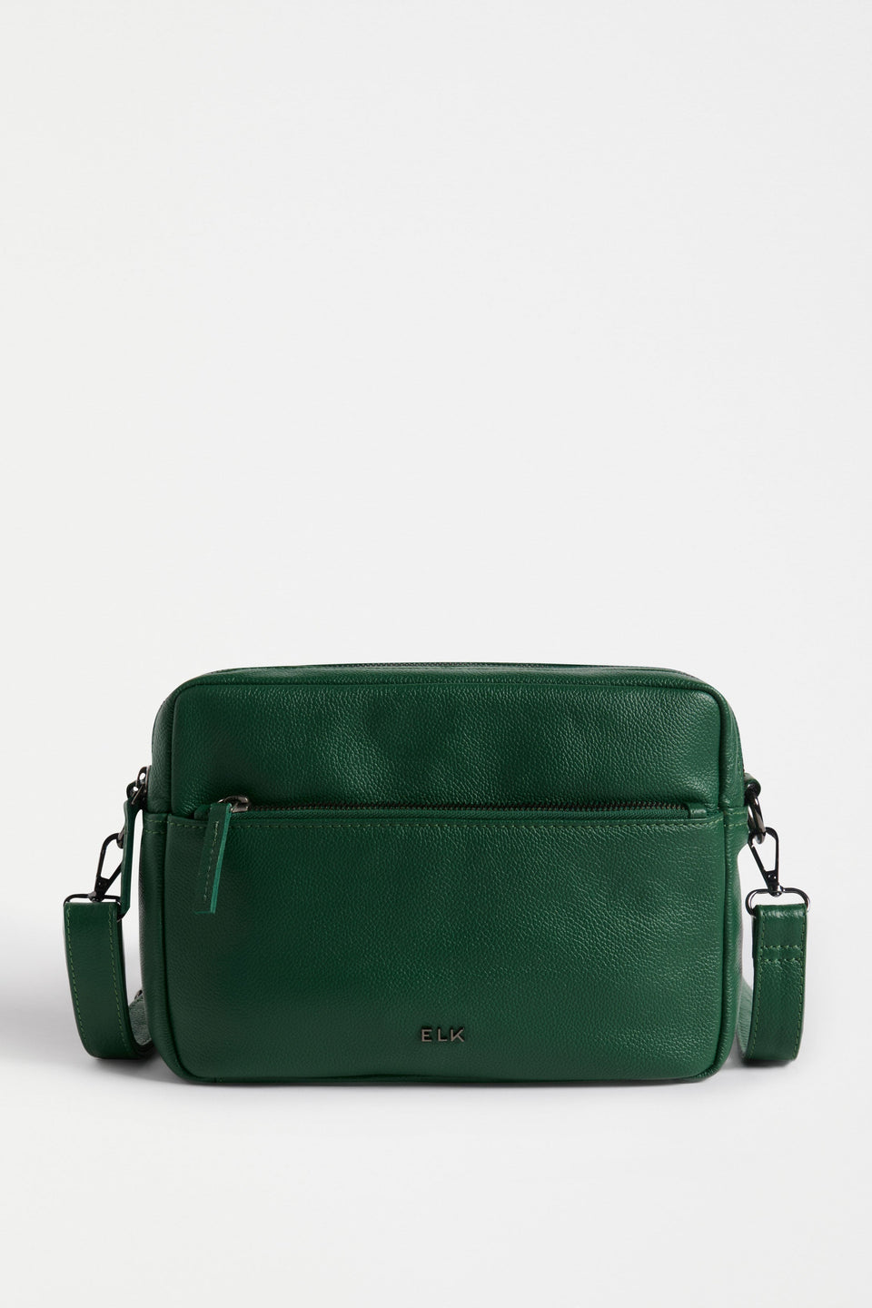 Olvi Crossbody Bag Flat Lay with zip pocket and strap | MILAN GREEN