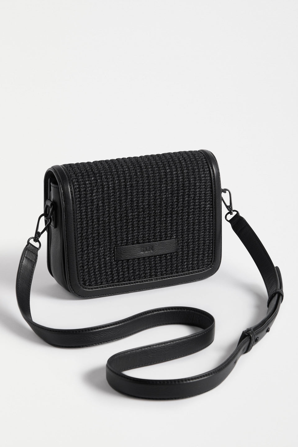 Ralffa Crossbody Flat Lay with strap and fabric detail | BLACK