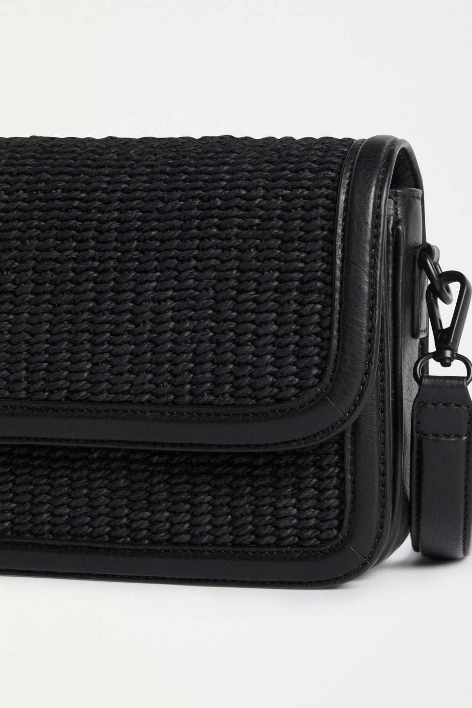 Ralffa Crossbody Flat Lay Bag Close Up of fabric detail | BLACK
