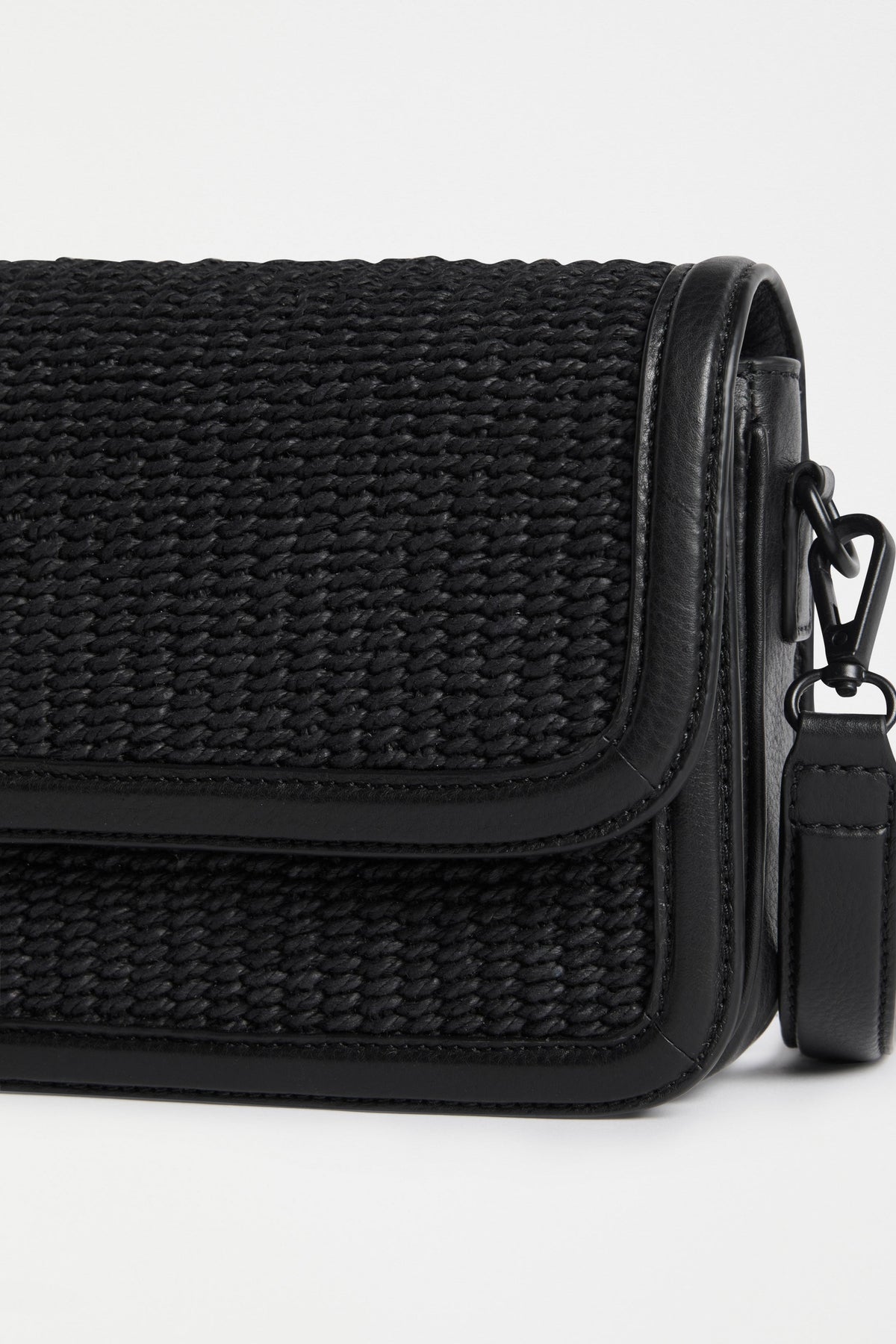 Ralffa Crossbody Flat Lay Bag Close Up of fabric detail | BLACK