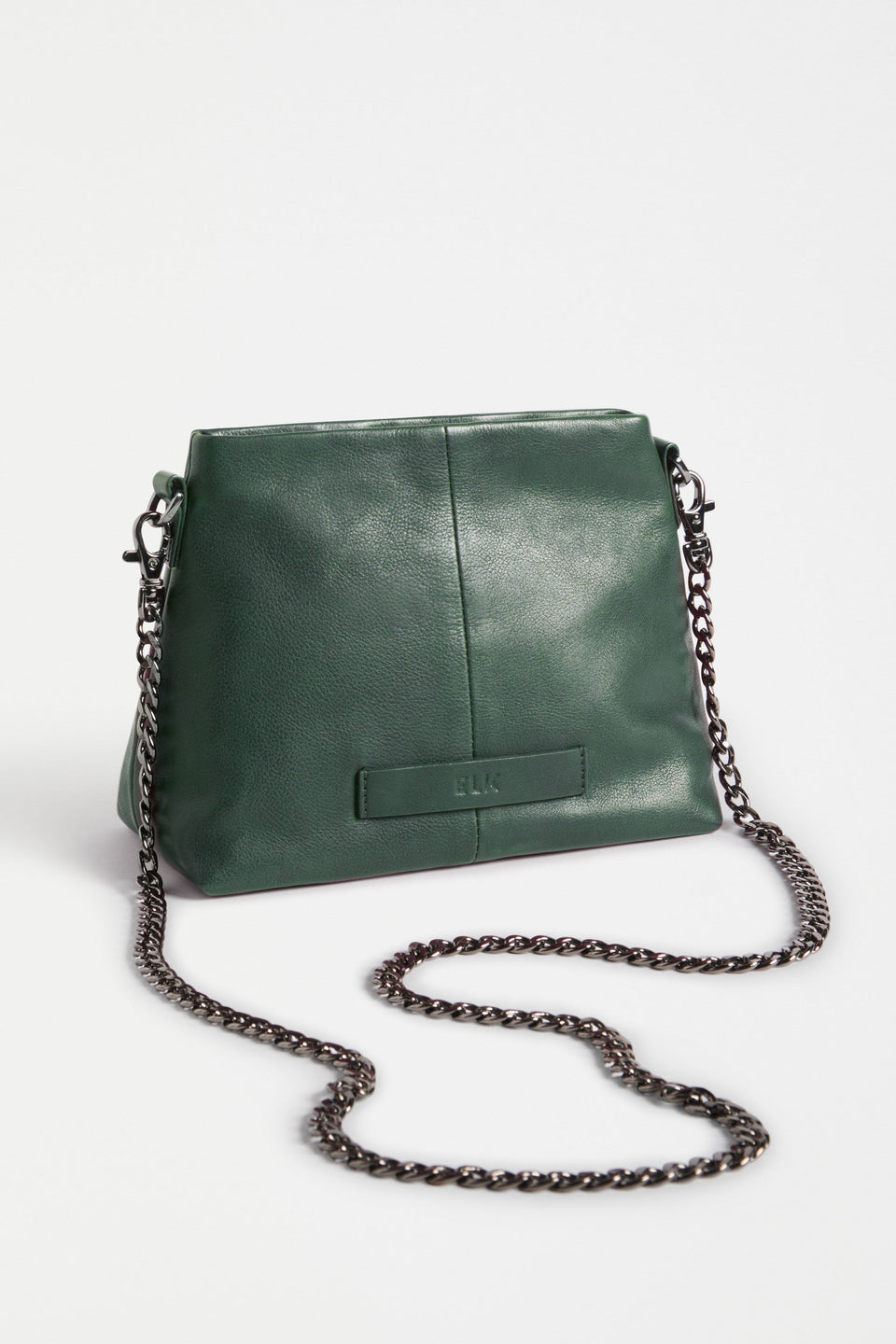 Dreii Mini Clutch Bag Flat Lay Back View with chain strap | FOREST GREEN