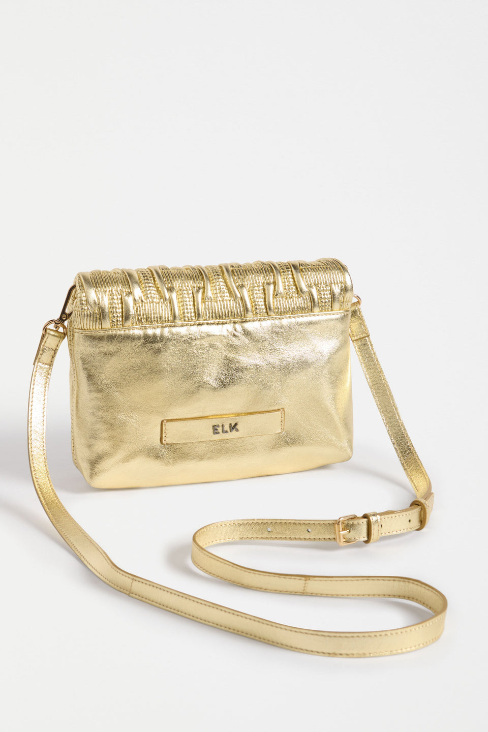 Liska Crossbody Bag Flat Lay back view with strap | GOLD