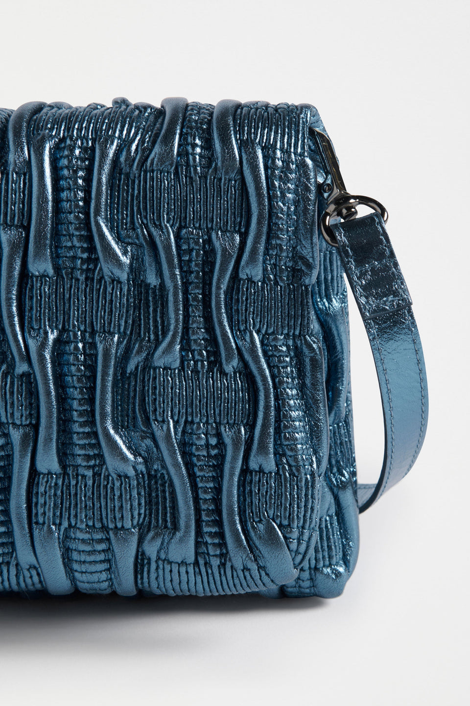 Liska Crossbody Bag Flat Lay close up view of material | NAVY