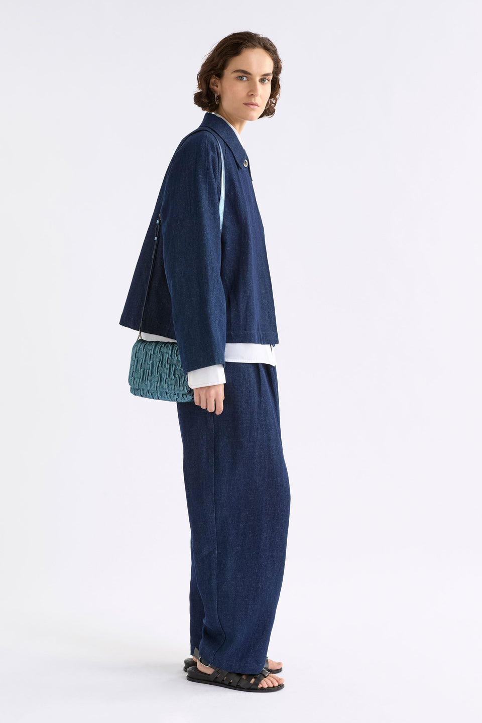 Liska Crossbody Bag Flat Lay on model full length | NAVY