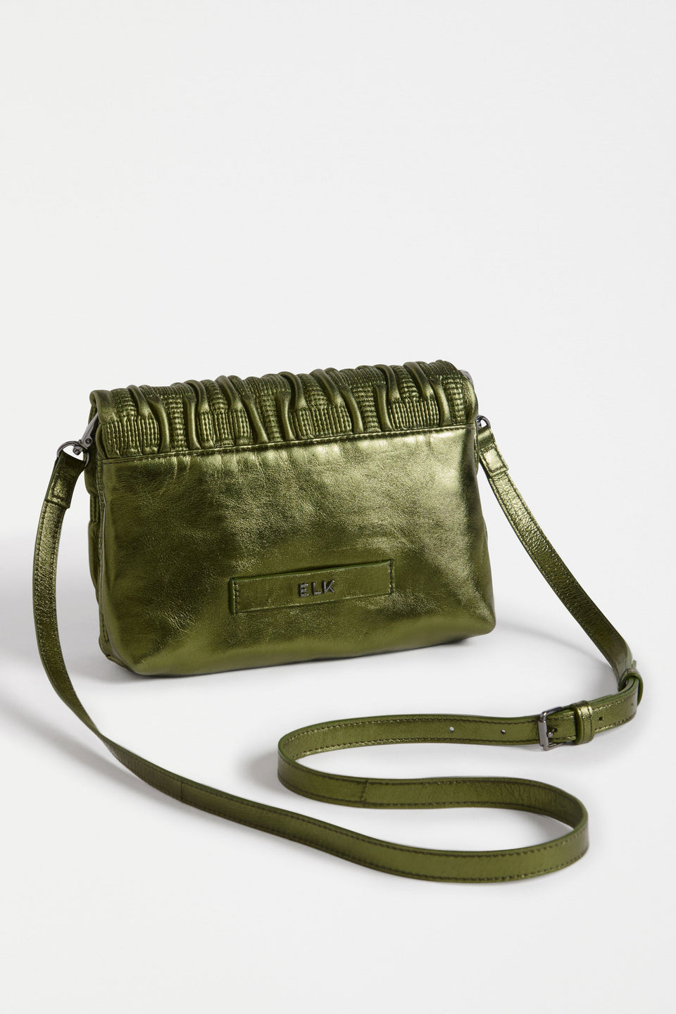 Liska Crossbody Bag Flat Lay back of bag with strap | OLIVE