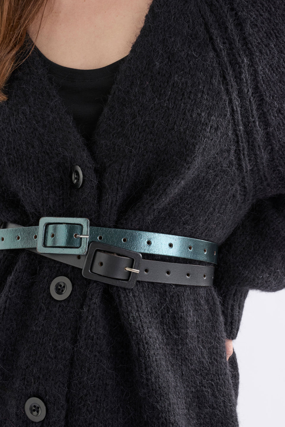 Metti Metallic Leather Belt Detail | DARK TEAL