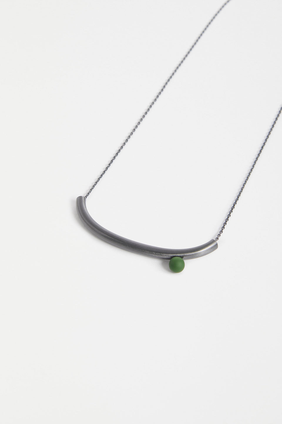 Ahas Necklace Flat Lay Close Up detail of chain and ball | GUNMETAL