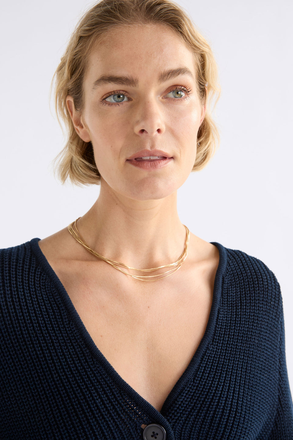 Lina Fine Multi Mesh Chain Short Necklace Model | GOLD