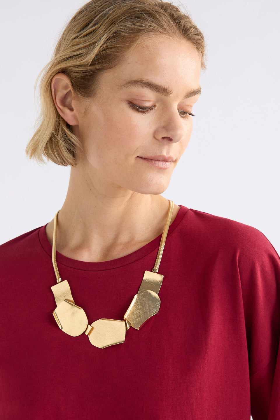 Villt Necklace features sculptural metal shapes with subtle folds and a brushed crosshatched finish for bold, artistic impact ELK | SILVER