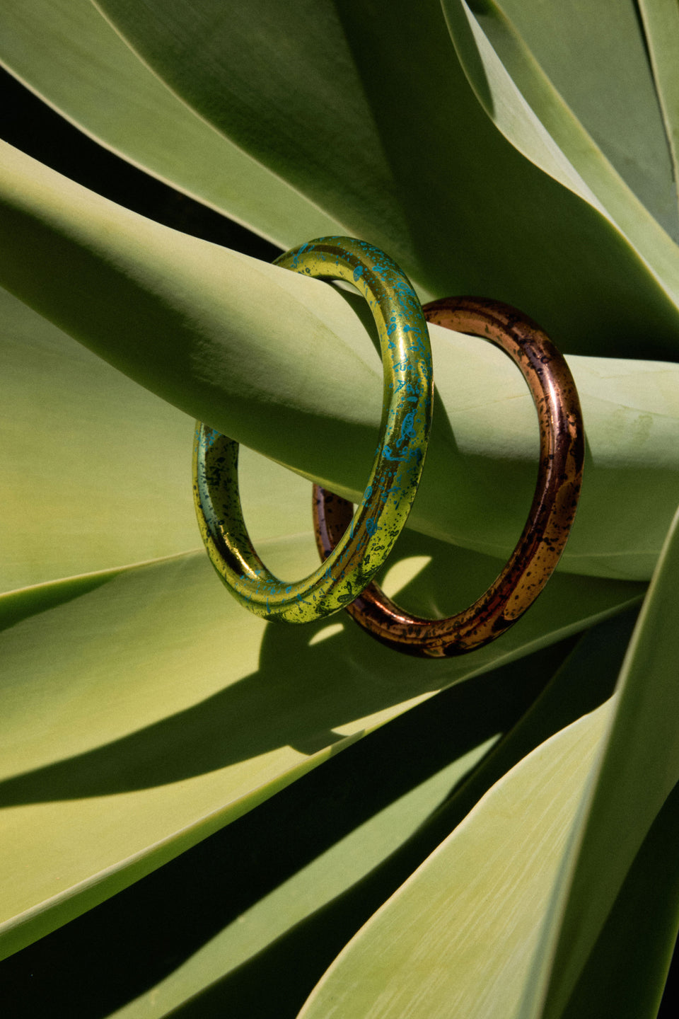 Oban Bangle Jewellery campaign in stack with bronze | ARTICHOKE