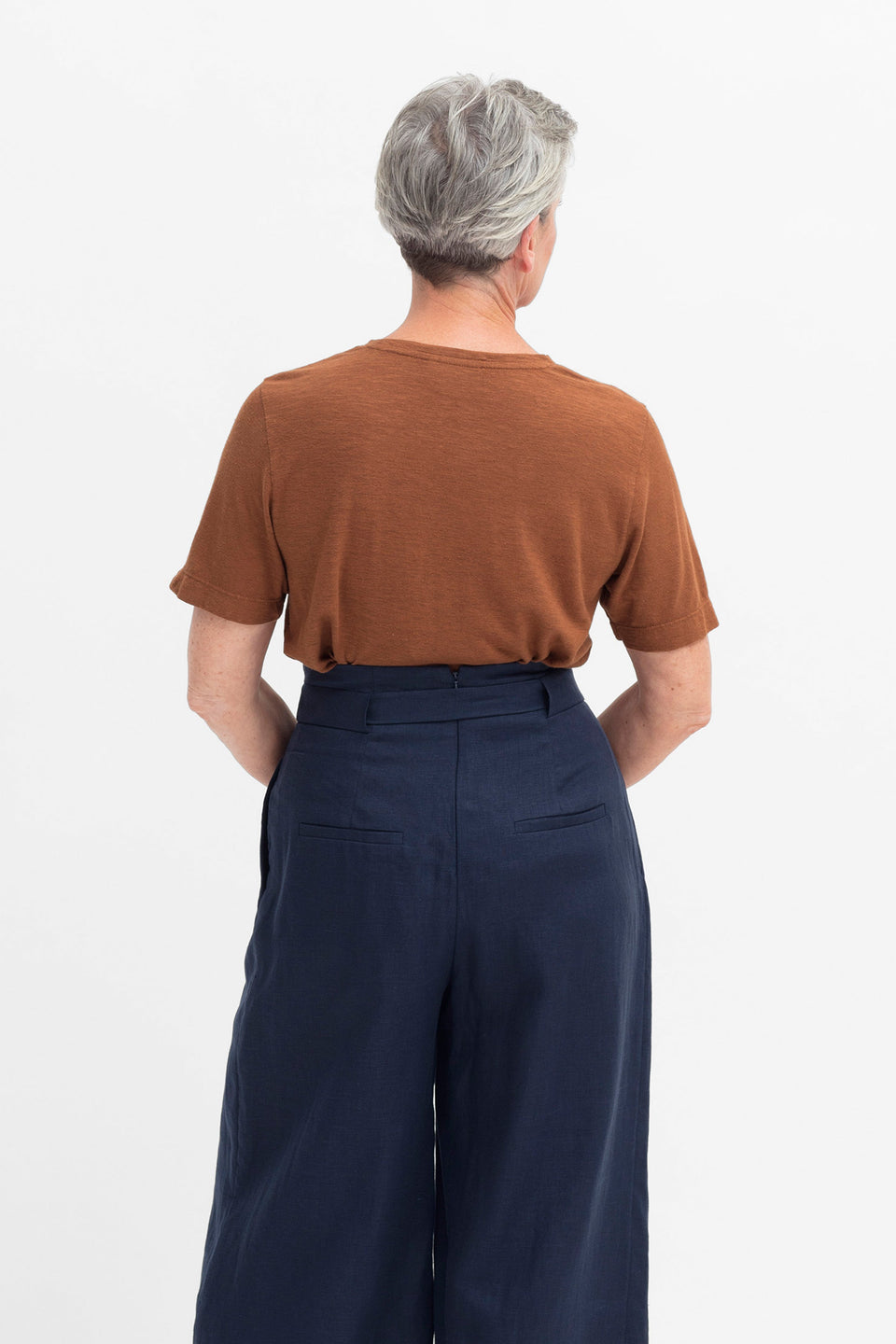 Jaana Organic Cotton and Hemp Jersey Crew Neck Tshirt Model Back | BRONZE BROWN