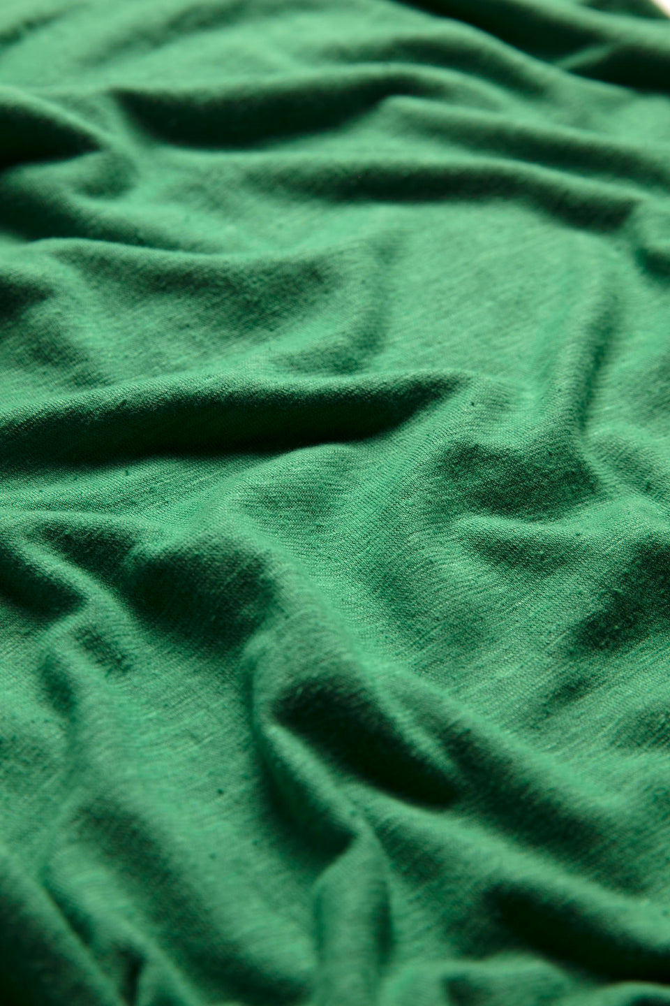 Jaana Organic Cotton and Hemp Jersey Crew Neck Tshirt Detail | CEDAR GREEN