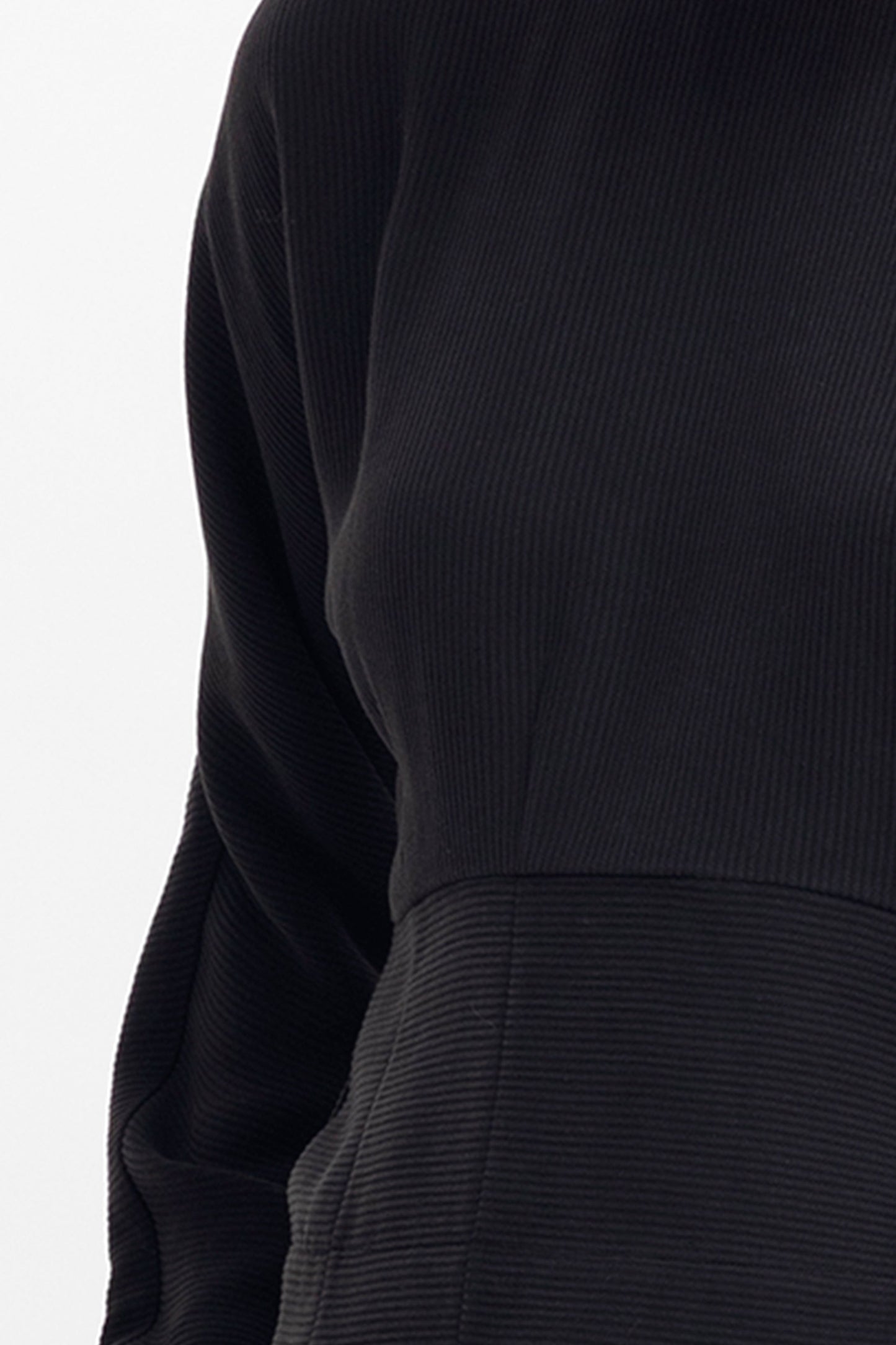 Sira Long Sleeve Ribbed Batwing Top Model Front Detail | BLACK