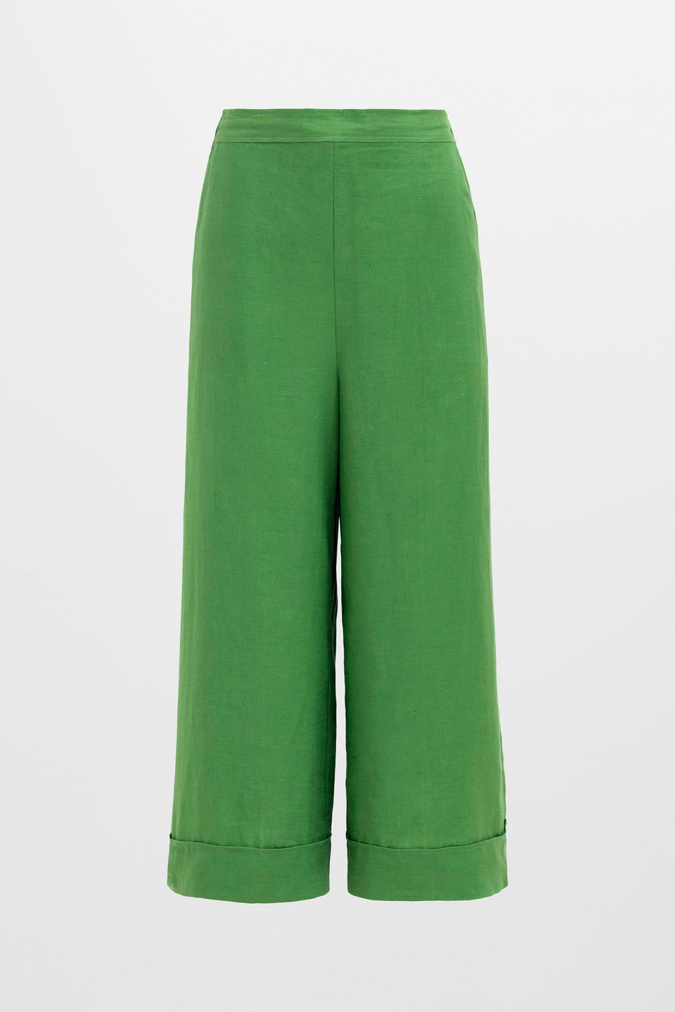 Vassa Wide Leg Linen Culotte Front | ALOE GREEN