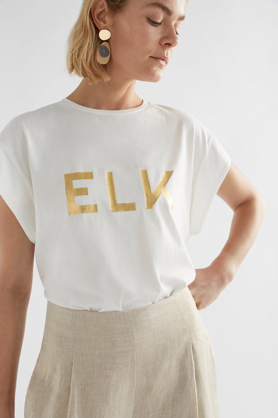 Lange ELK Gold Foil Logo Tee Model Front | GOLD