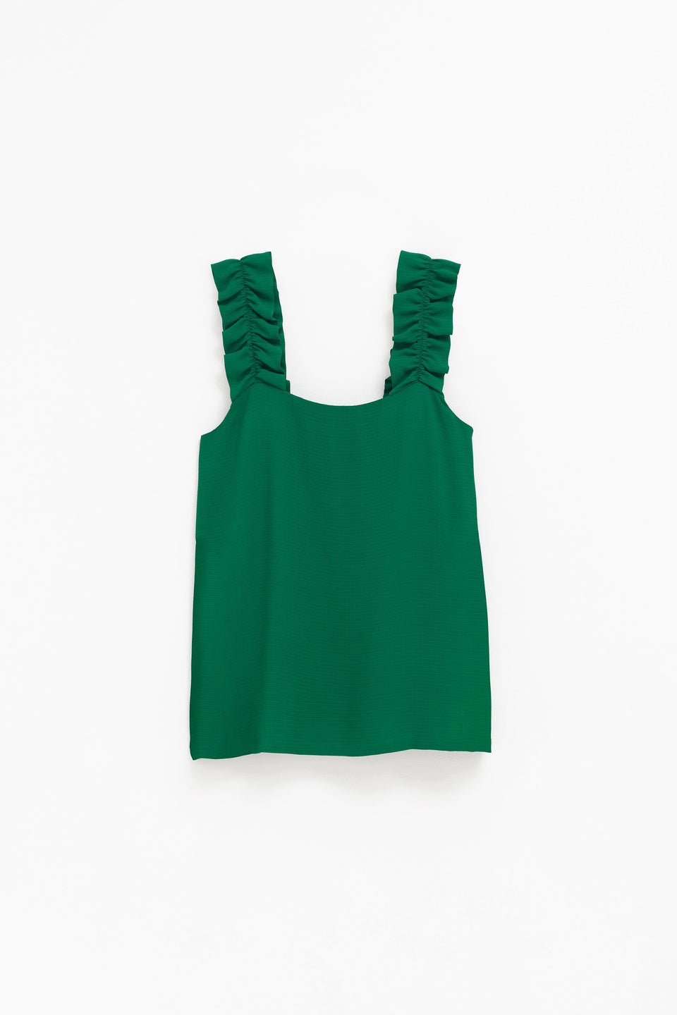 Parq Ruffle Strap Tank Front | JEWEL GREEN