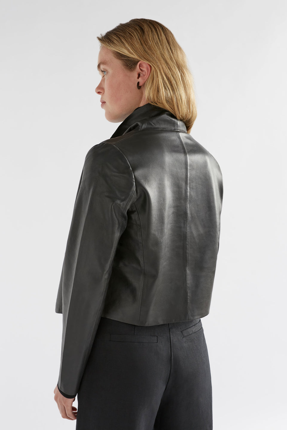 Fine Leather Lightweight Jacket Model with skivvy back | BLACK