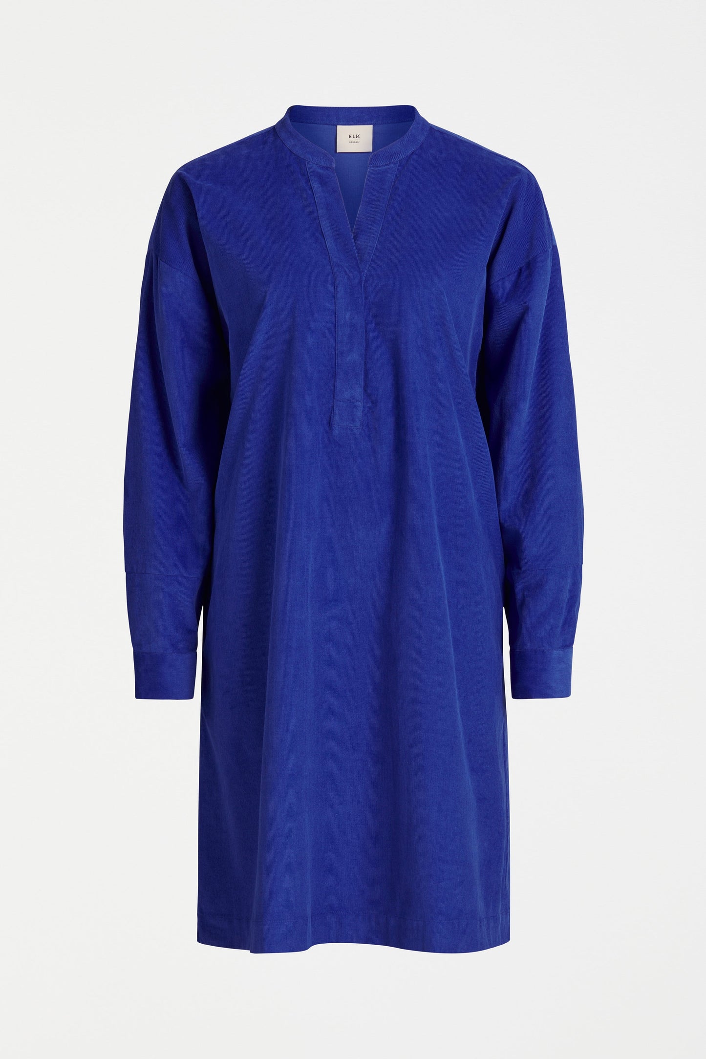 Luja Organic Cotton Long Sleeve Short Corduroy Dress Front | ULTRAMARINE