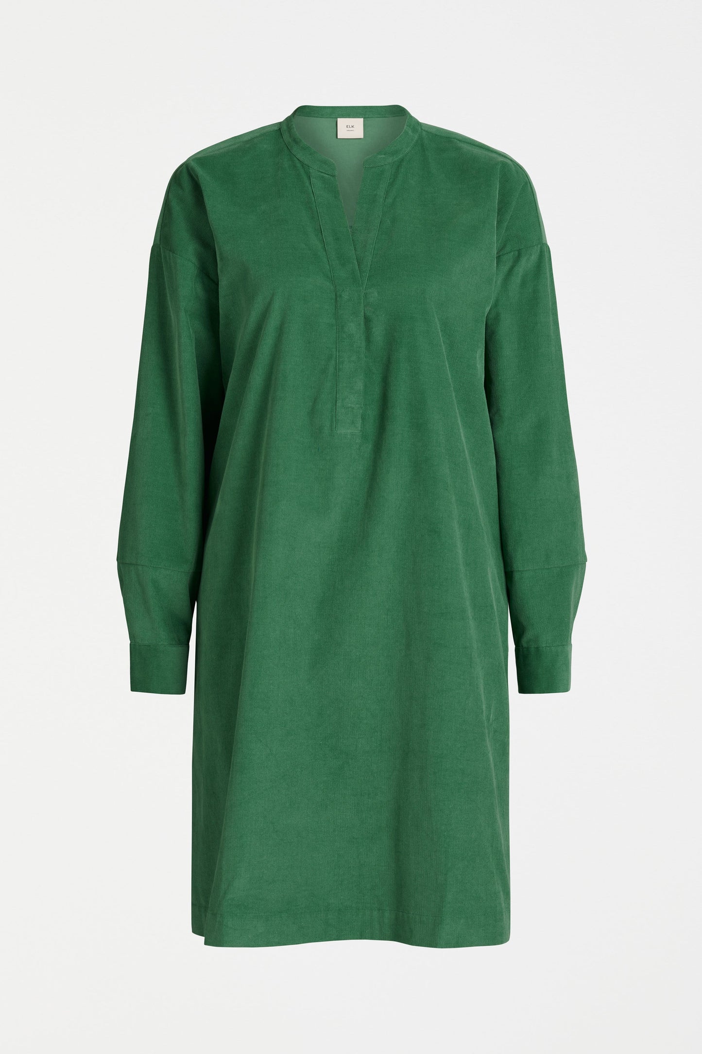 Luja Organic Cotton Long Sleeve Short Corduroy Dress Front | SEA GREEN