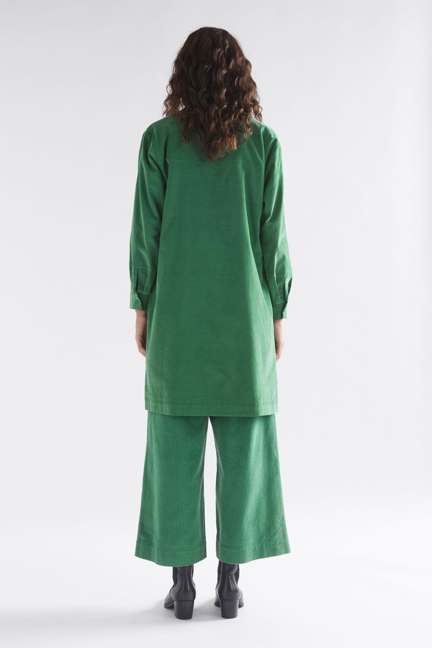 Luja Organic Cotton Long Sleeve Short Corduroy Dress Model Back | SEA GREEN