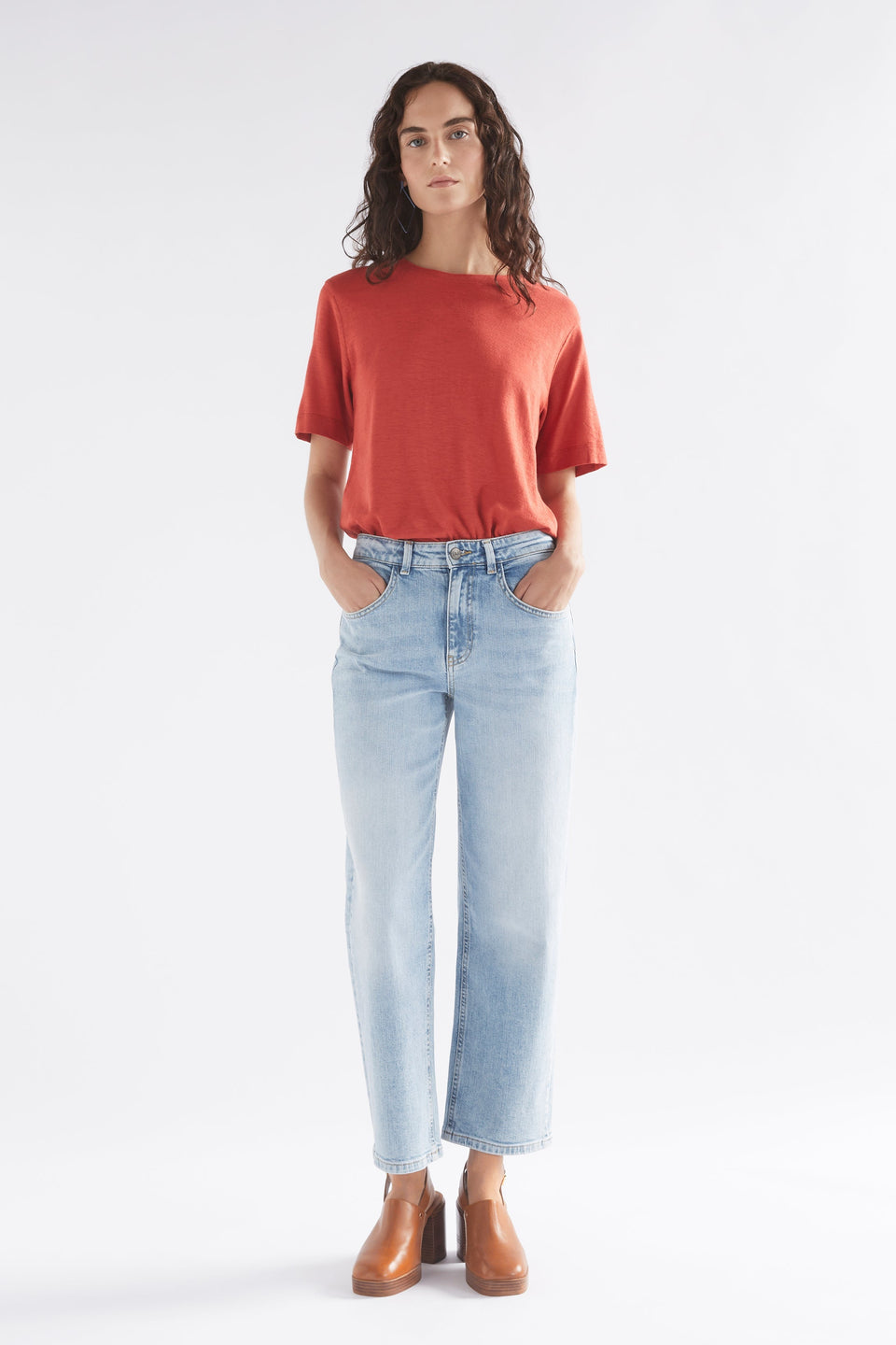 Jaana Organic Cotton and Hemp Jersey Crew Neck Tshirt Model Full Body | SANGRIA