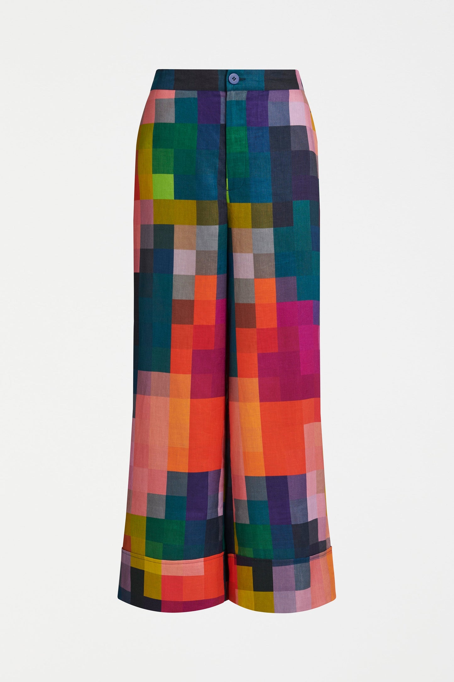 Pira Wide Leg Mid Rise Print Linen Pant Front | PIXEL PRINT