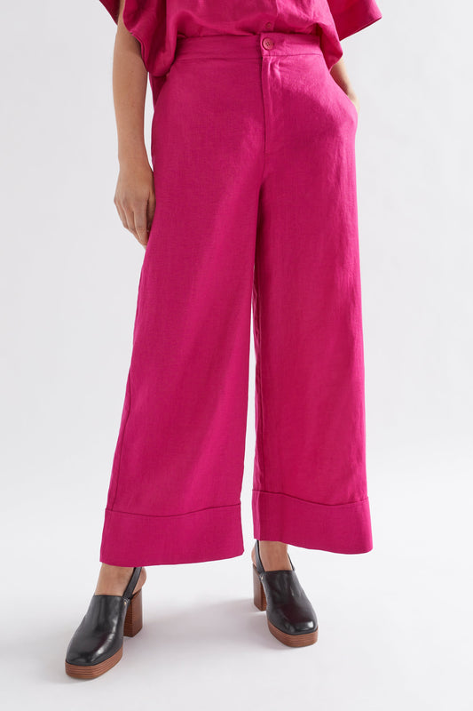 Anneli Light Wide Leg Linen Pant Cropped Front | BRIGHT PINK