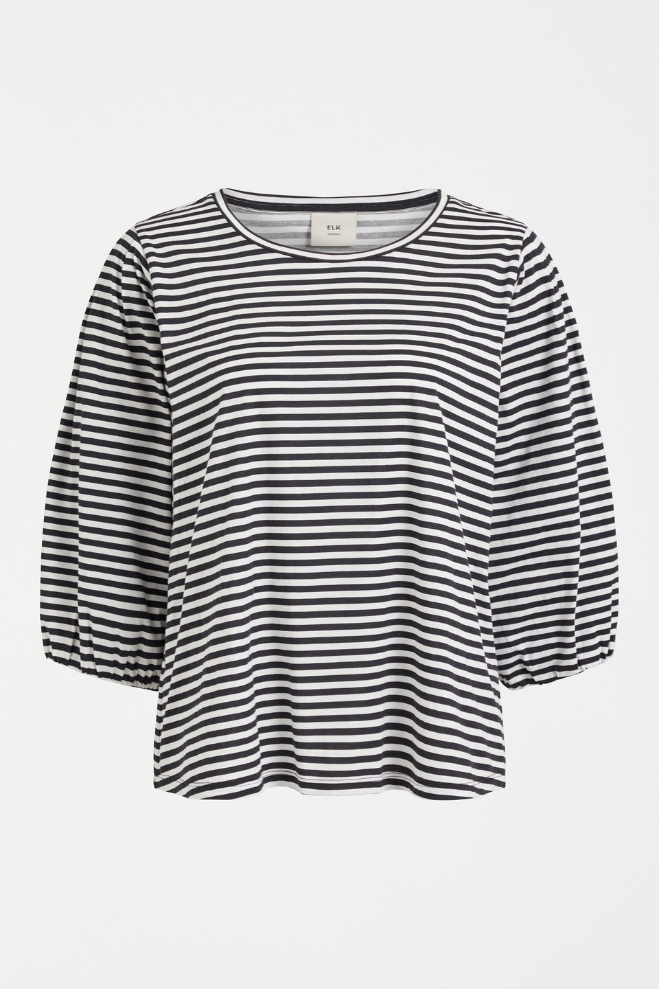 Maer Organic Cotton Balloon Sleeve Jersey Top Front | BLACK WHITE