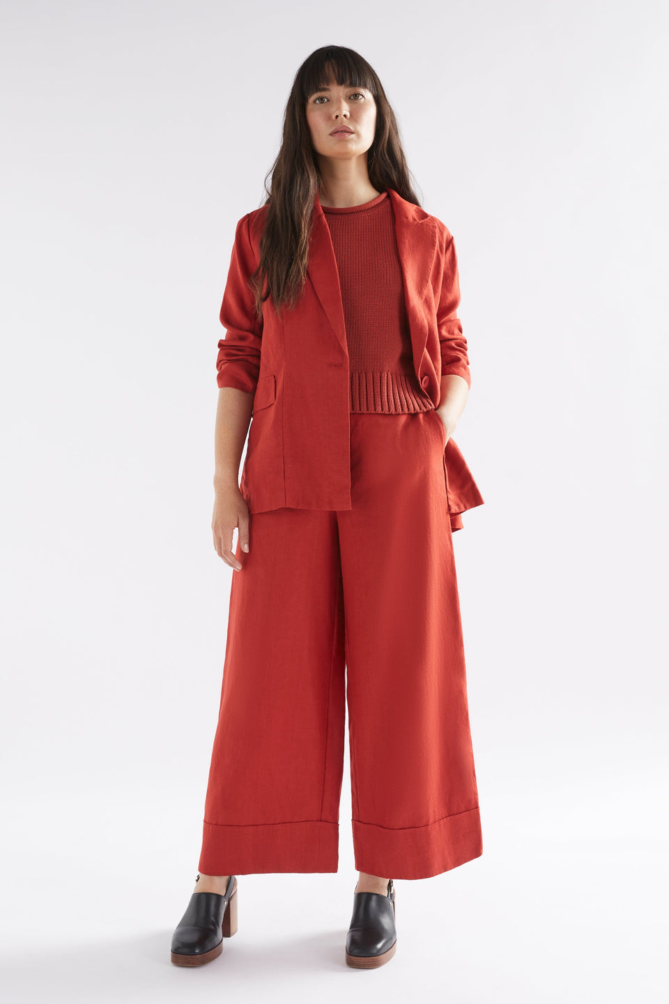 Ilona Linen Single Button Blazer Model Front Full Body | SANGRIA