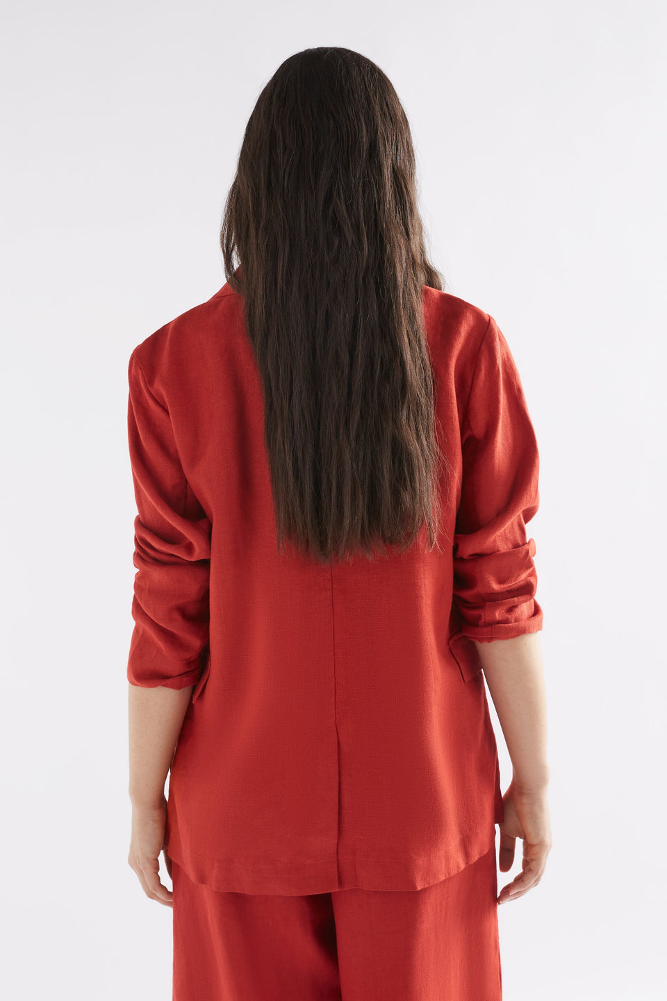 Ilona Linen Single Button Blazer Model Back | SANGRIA