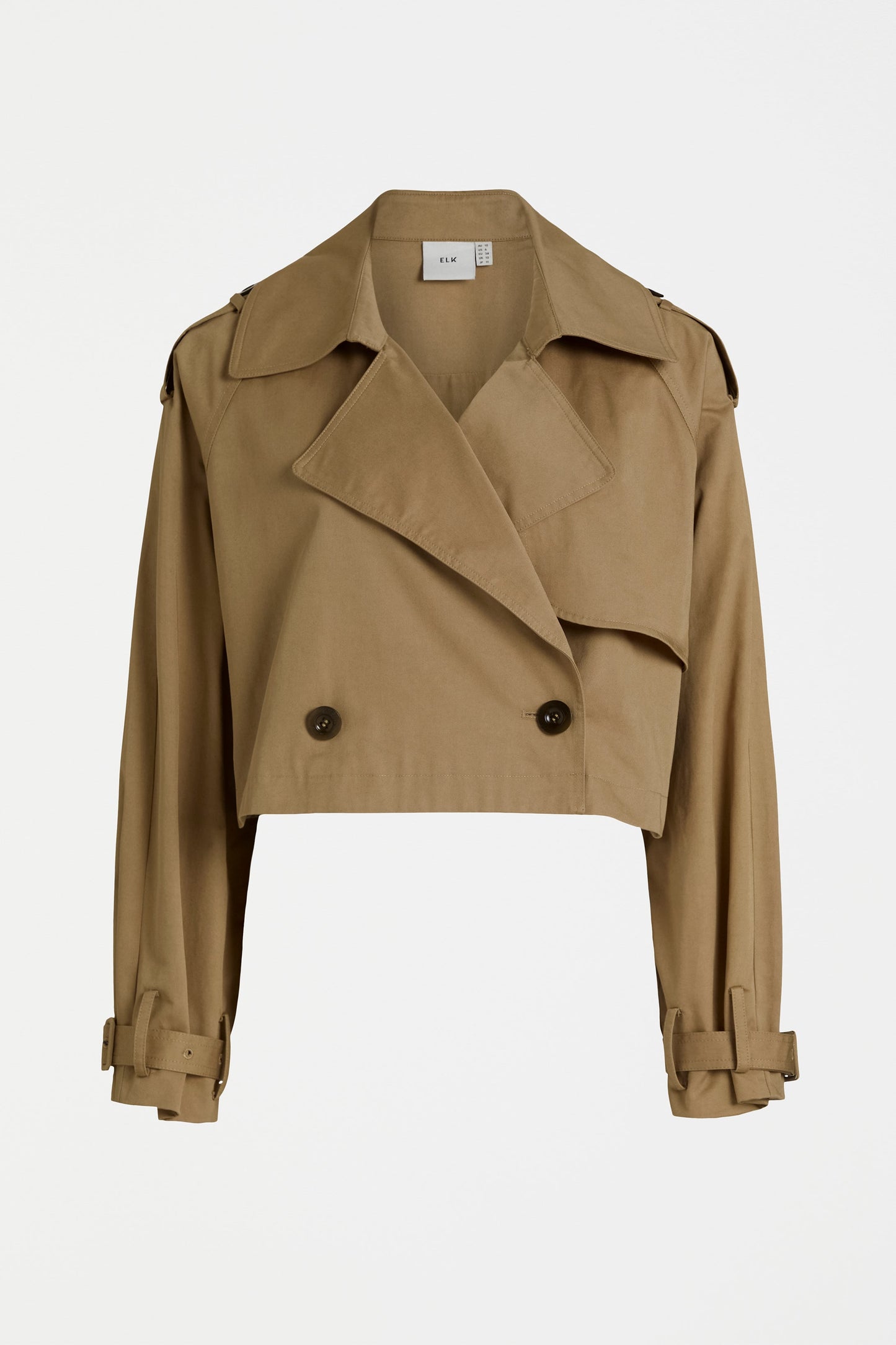 Ruoy Organic Cotton Twill Cropped Trench Style Jacket Front | SANDSTONE