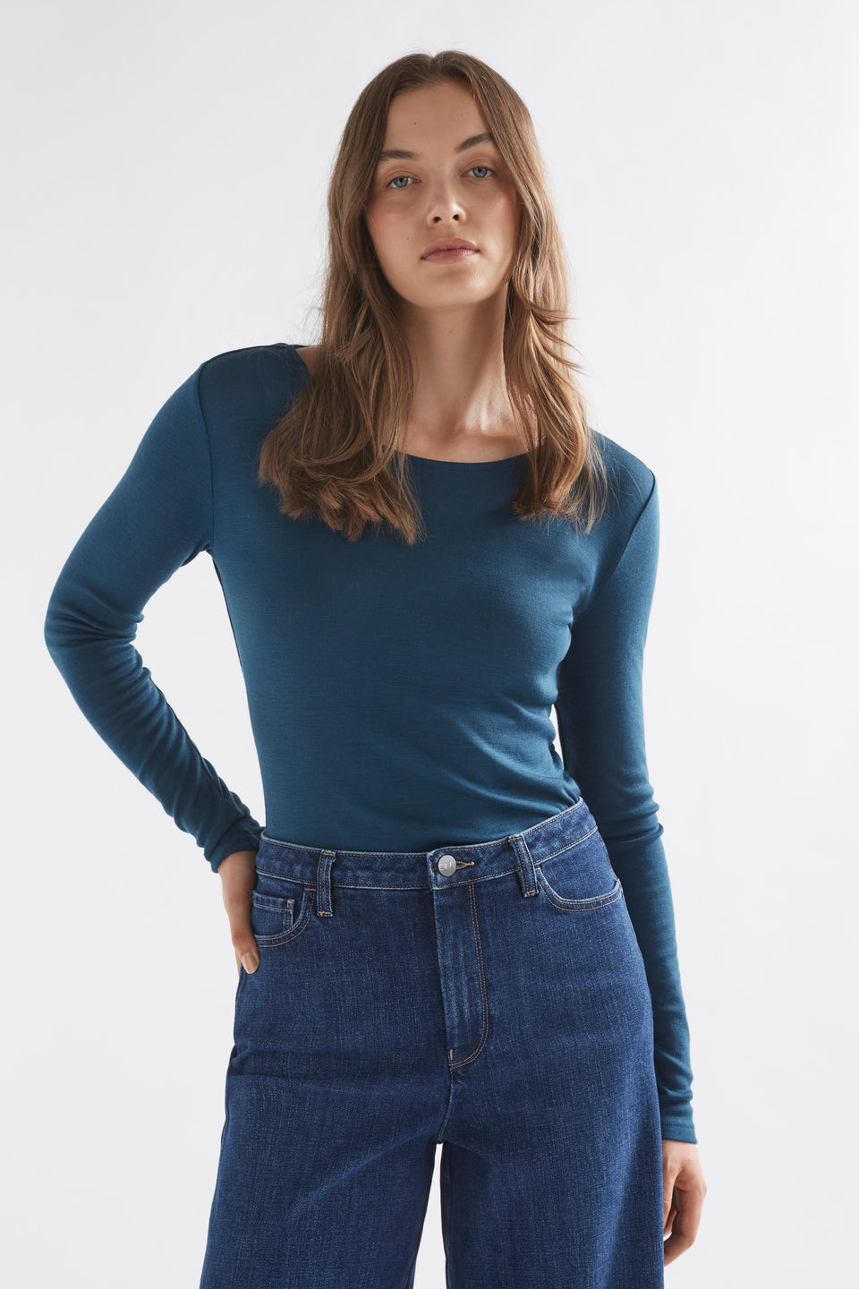 Merino Wool Long Sleeve Skin Top Model Front | JASPER