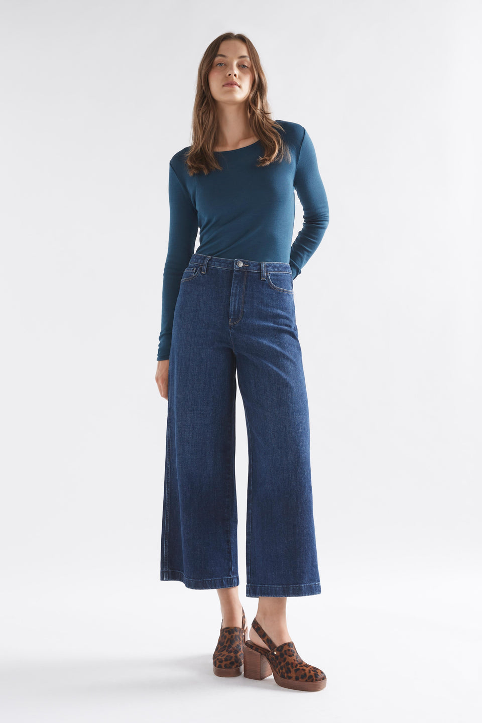 Merino Wool Long Sleeve Skin Top Model Front Full Body | JASPER