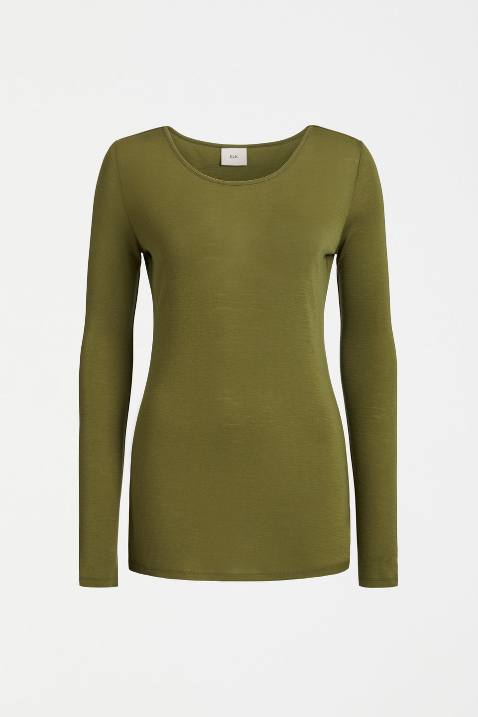 Merino Wool Long Sleeve Skin Top Front | OLIVE