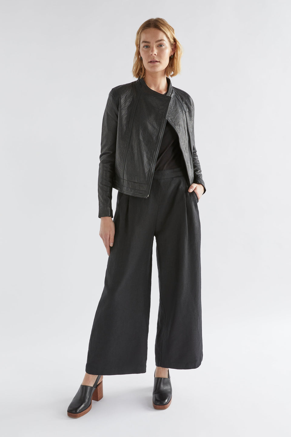 Lader Biker Leather Jacket Model Front new full Body| Black