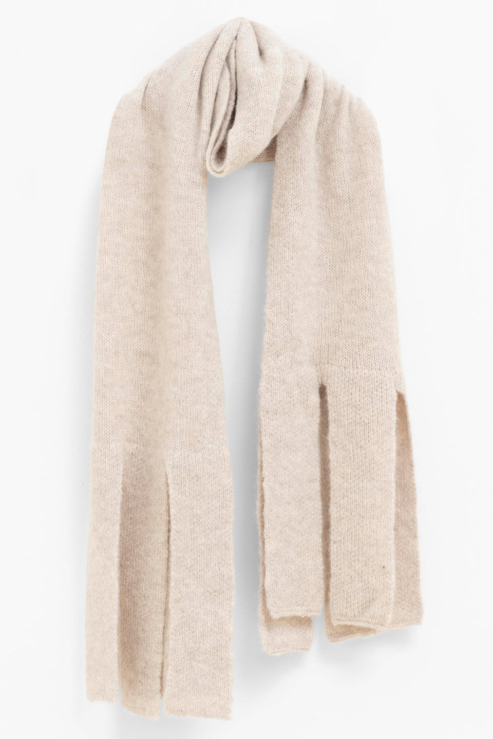 Agna Alpaca-Wool Large Tassel Knitted Scarf | ECRU