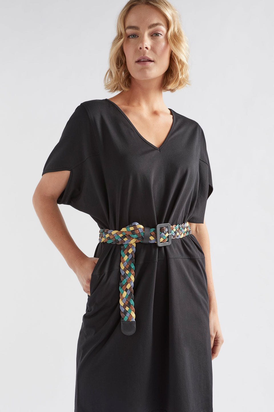 Syd Multi Coloured Leather Woven Belt Model 2 GREEN