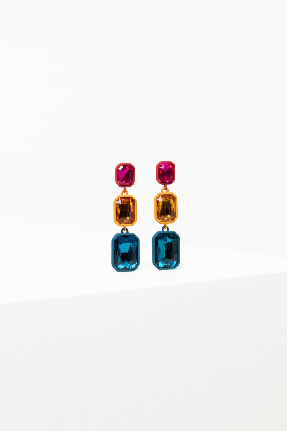 Jule Statement Triple Drop Coloured Glass Earring | BRIGHT PINK