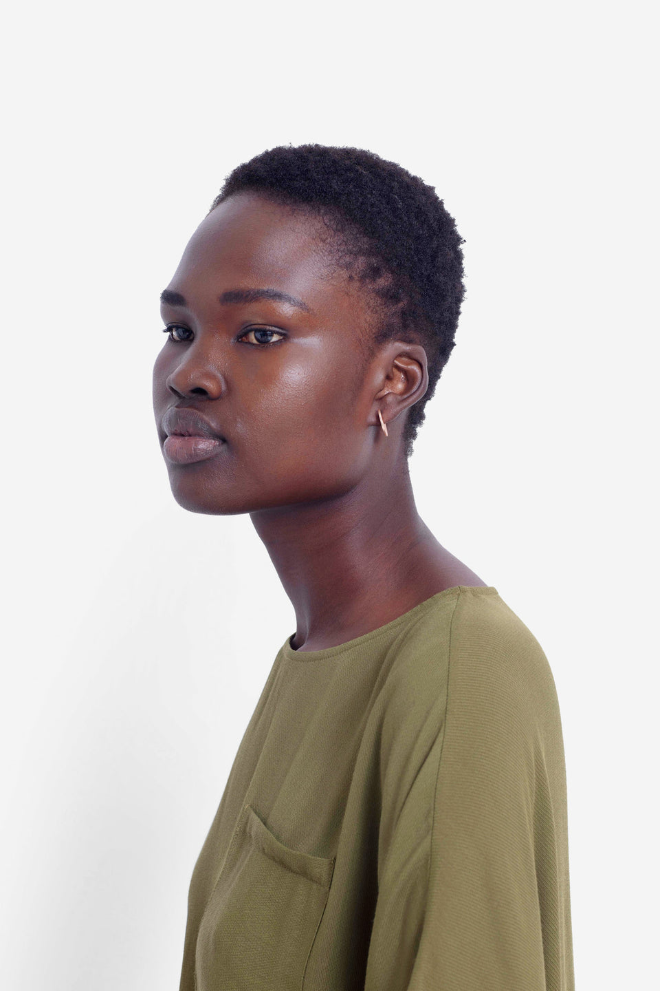 Vivi Circle Matte Metal Earring Model Side Angled | GOLD MATTE