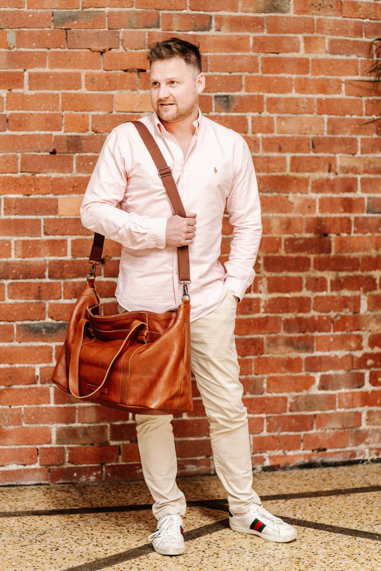 Mand Leather Overnight Bag Front Shaun | Tan
