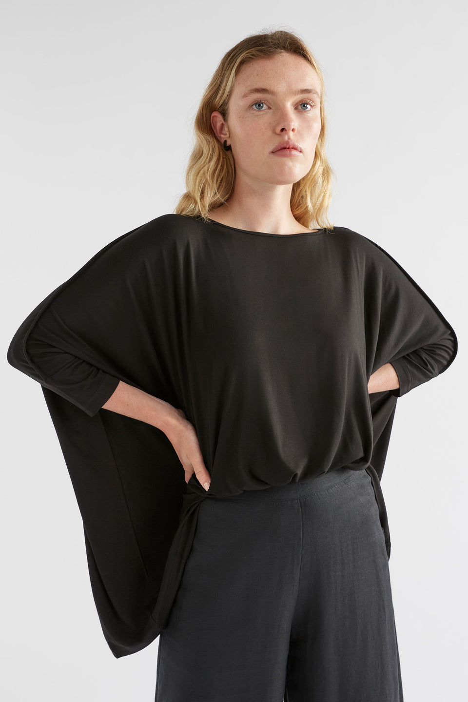 Wide Stretch Classic Jersey Top Model Front Angled Bella | Black