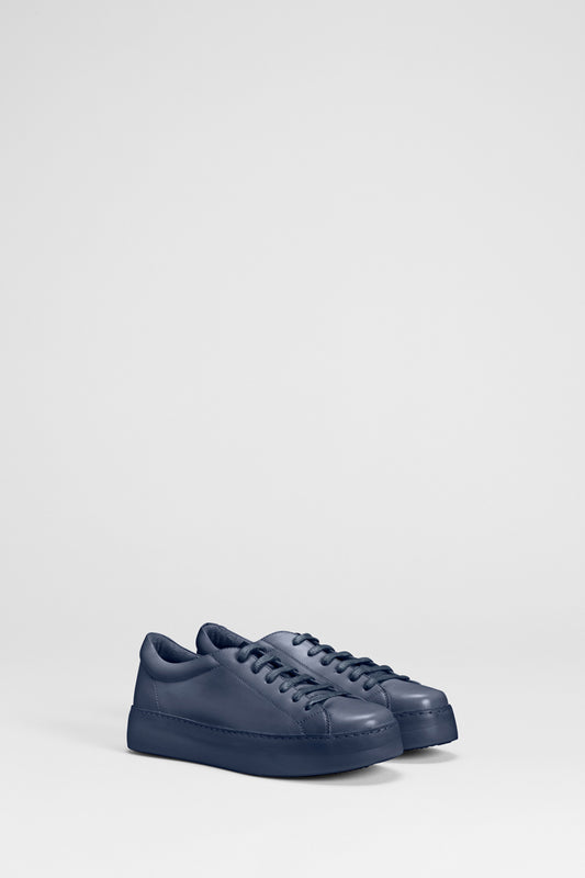 Vikran Leather Rounded Toe Sneaker Front Angled | NAVY
