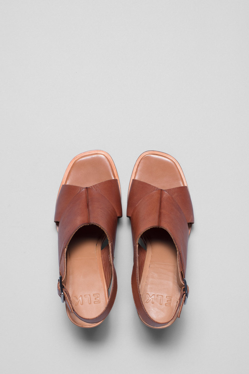 Agata Block Heeled Leather Sandal Overhead TAN