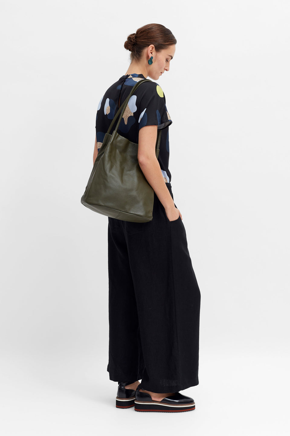 Orsa Soft Cow Leather Shoulder Handbag Model Front | Loden